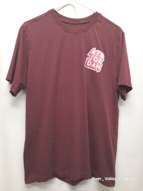 Jordan Mens Medium Burgundy T-Shirt Multi Logo Sticker Collage Graphic Tee Shirt
